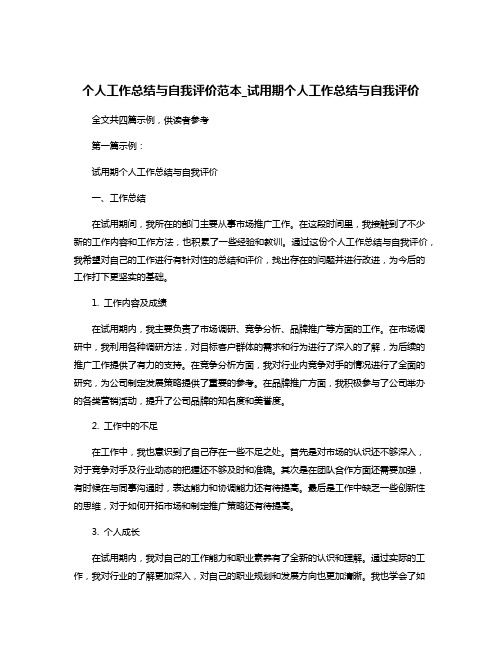 个人工作总结与自我评价范本_试用期个人工作总结与自我评价