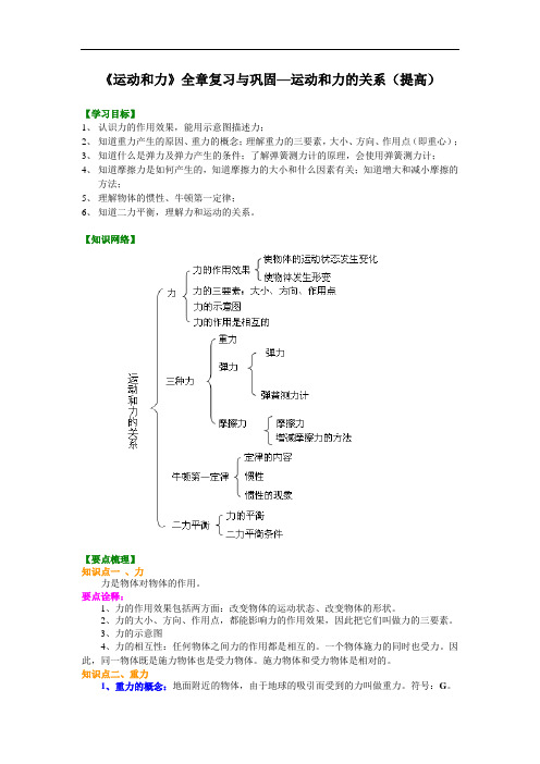 《运动和力》全章复习与巩固—运动和力的关系(提高) 知识讲解