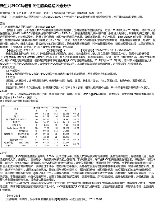 新生儿PICC导管相关性感染危险因素分析