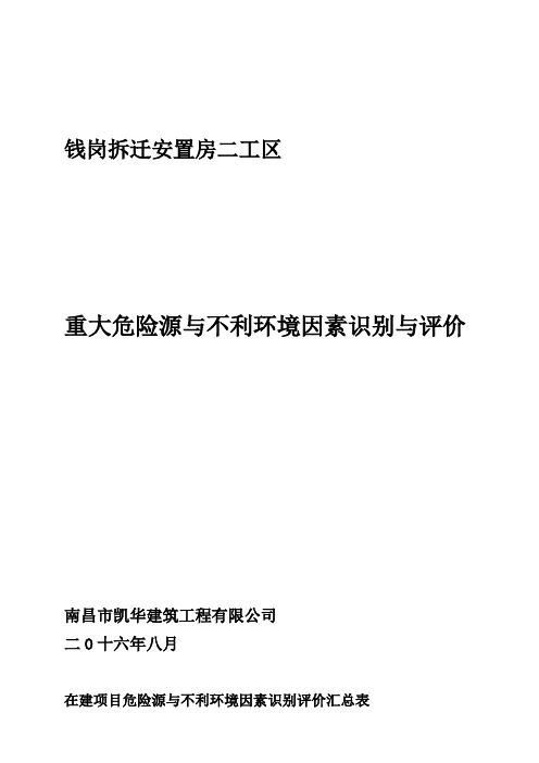 在建项目危险源与不利环境因素识别评价表