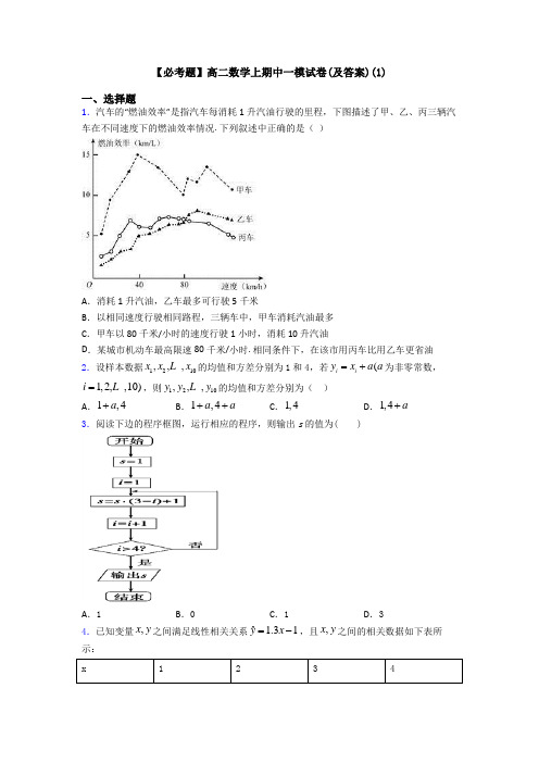 【必考题】高二数学上期中一模试卷(及答案)(1)