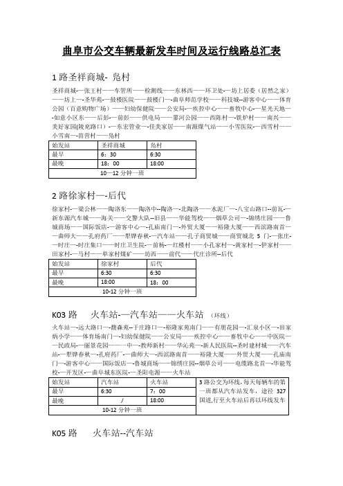 曲阜市公交车辆最新线路及发车时间汇总表