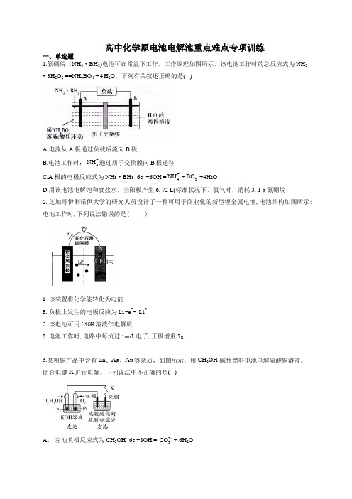 高中化学原电池电解池重点难点专项训练(附答案)