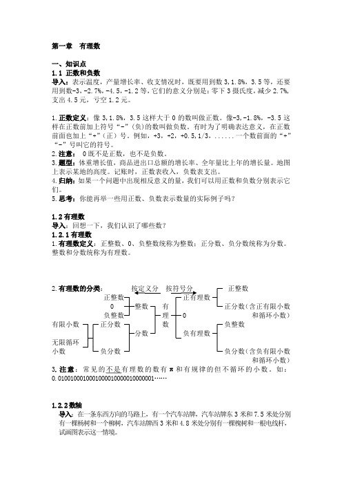 新人教版初中数学七年级第一章有理数知识点精编