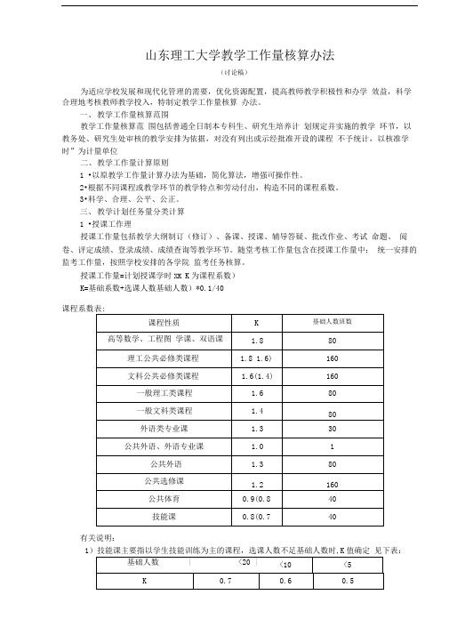 山东理工大学教学工作量计算办法