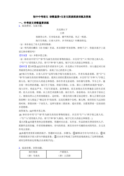 初中中考语文 诗歌鉴赏+文言文阅读阅读训练及答案 (2)