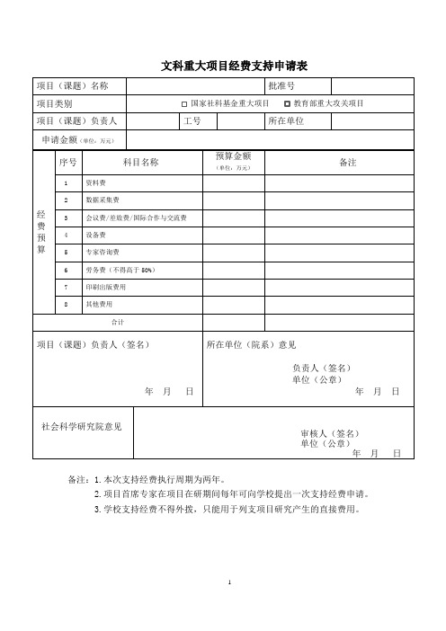 文科重大项目经费支持申请表