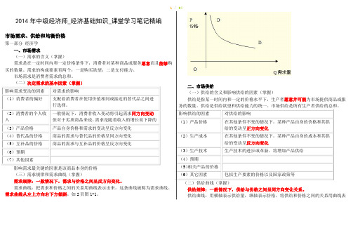 2014年中级经济师_经济基础知识_课堂学习笔记精编【重点红色标示】