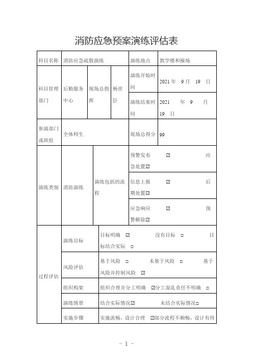 消防应急预案演练评估表