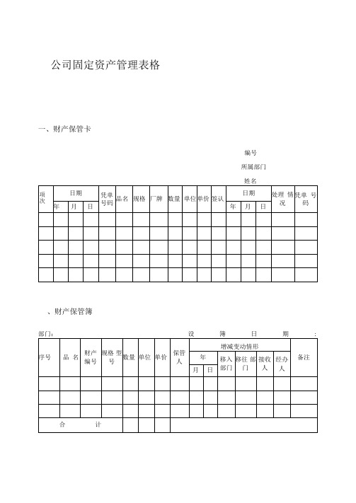 公司固定资产管理表格