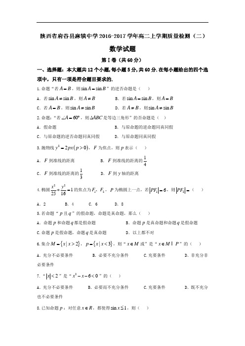 陕西省府谷县麻镇中学2016-2017学年高二上学期质量检