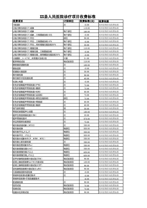 物价收费标准