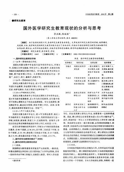 国外医学研究生教育现状的分析与思考