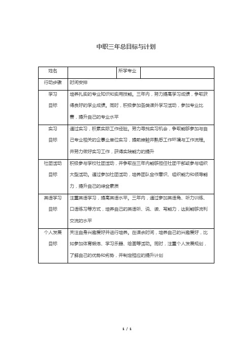 中职三年总目标与计划