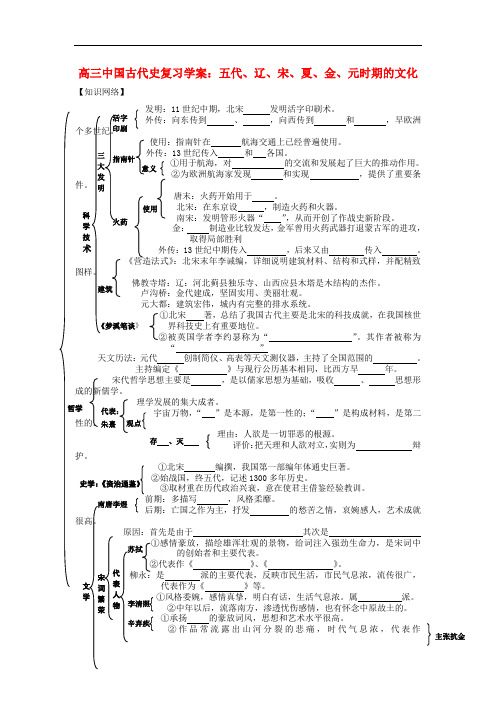 高三历史中国古代史复习学案:5.8 五代、辽、宋、夏、金、元时期的文化旧人教版