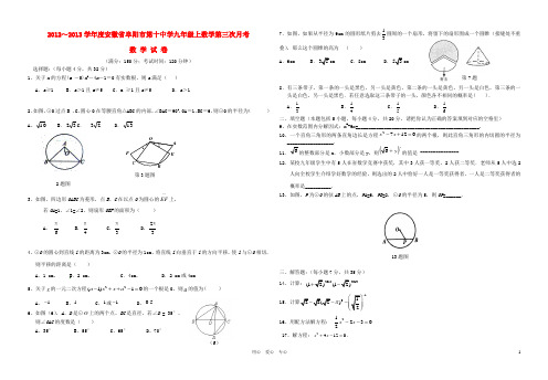 安徽省阜阳市2012-2013学年度九年级数学上学期第三次月考试卷 新人教版