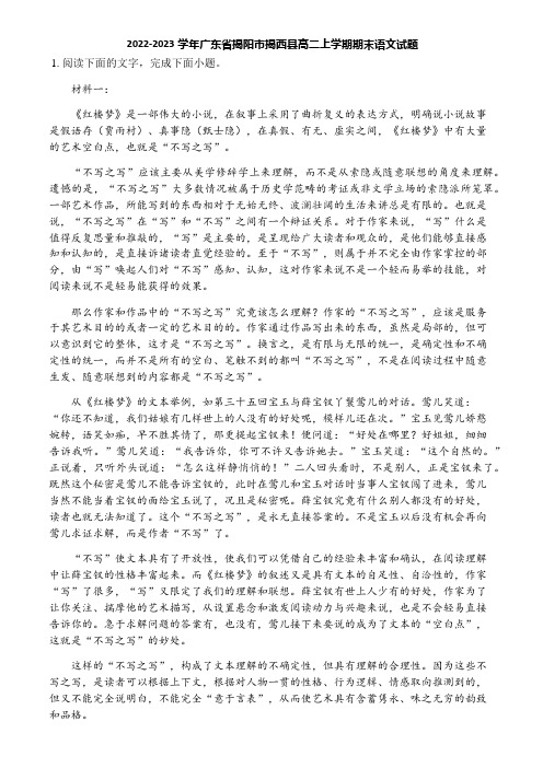 2022-2023学年广东省揭阳市揭西县高二上学期期末语文试题