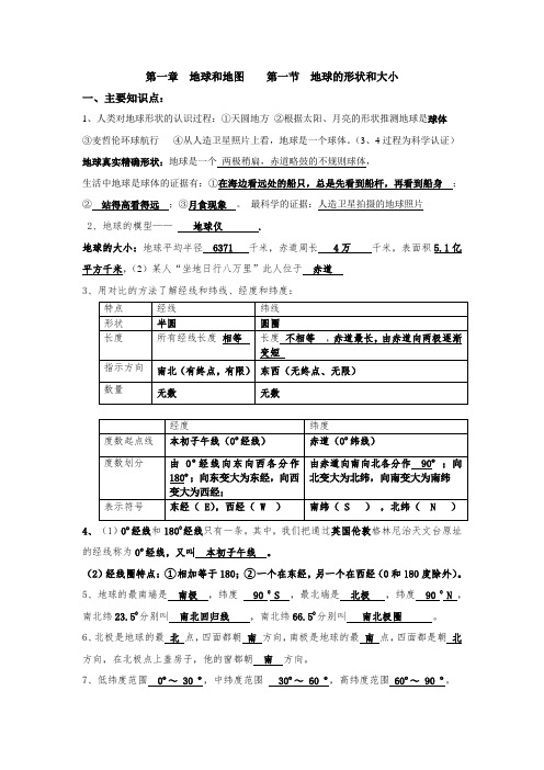 第一章地球和地图    第一节  地球的形状和大小知识点