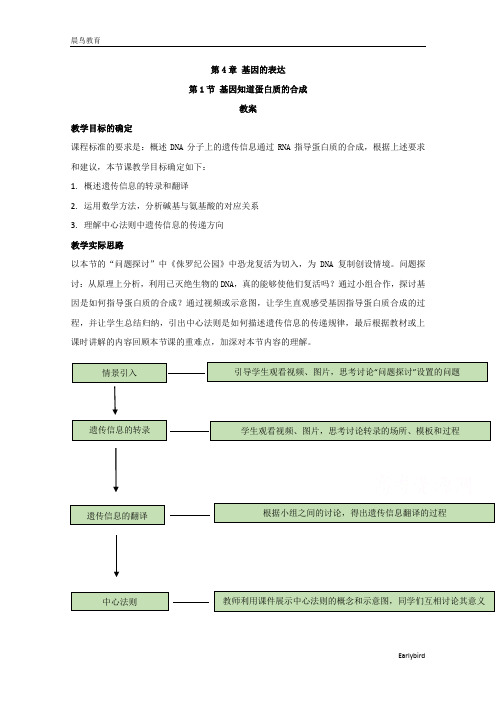 2021高中生物人教版必修二教案：第4章基因的表达4.1基因指导蛋白质的合成含答案