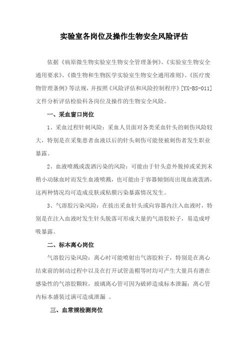 (推荐)实验室各岗位及操作生物安全风险评估