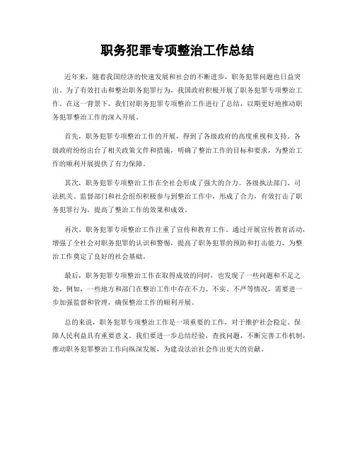 职务犯罪专项整治工作总结