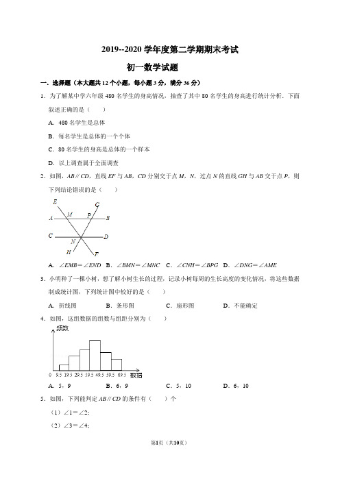 山东省烟台招远市(五四制)2019-2020学年六年级下学期期末考试数学试题