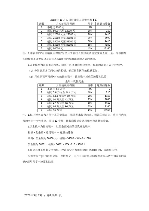 日常工资税率表及全年一次性奖金税率表