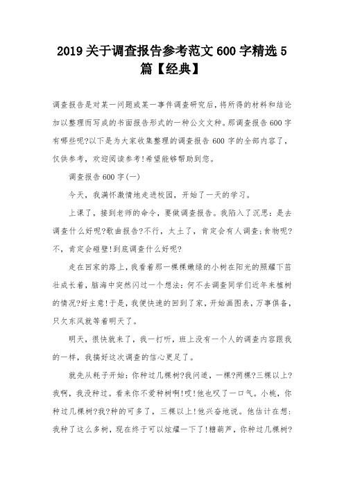 2019关于调查报告参考范文600字精选5篇【经典】