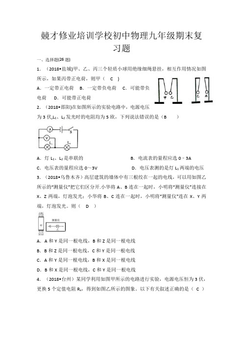 2018年初中物理九年级期末复习题集2018(答案)