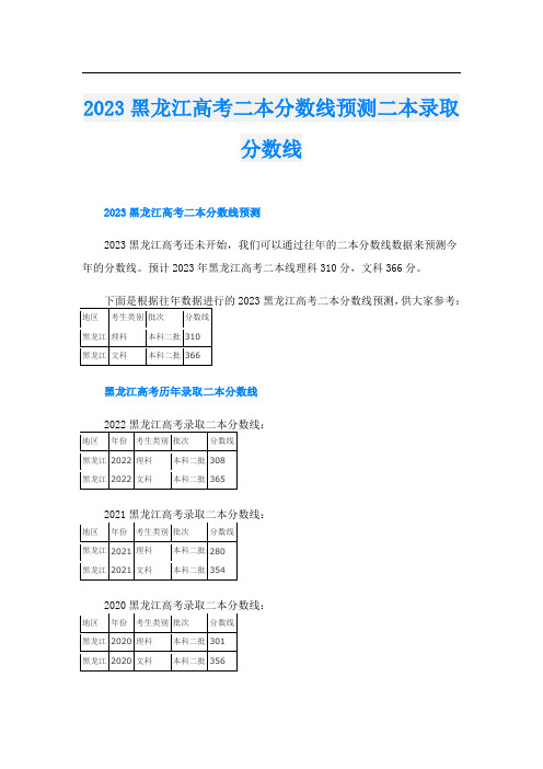 2023黑龙江高考二本分数线预测二本录取分数线