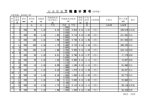 市政管道工程量计算书(全套表格)