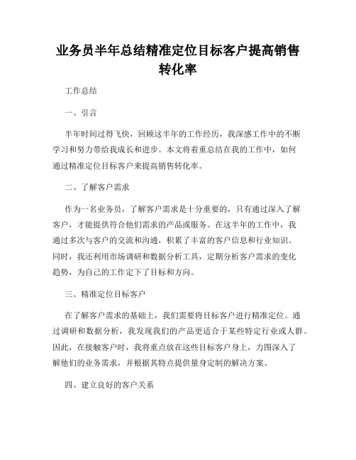 业务员半年总结精准定位目标客户提高销售转化率