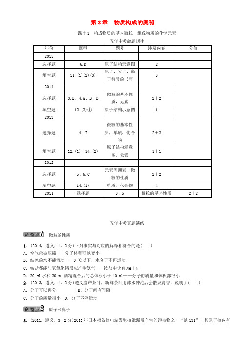 2016中考化学教材知识梳理第3章物质构成的奥秘课时1构成物质的基本微粒组成物质的化学元素课件