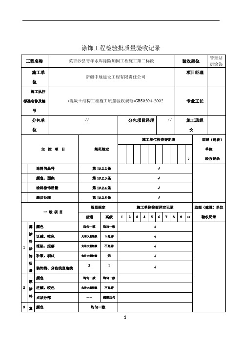 水性涂料涂饰工程检验批质量验收记录12707