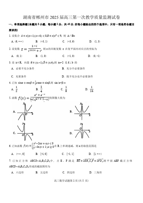 湖南省郴州市2025届高三第一次教学质量监测试卷(含答案)