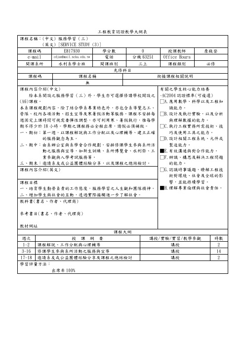 工程教育认证教学大纲表