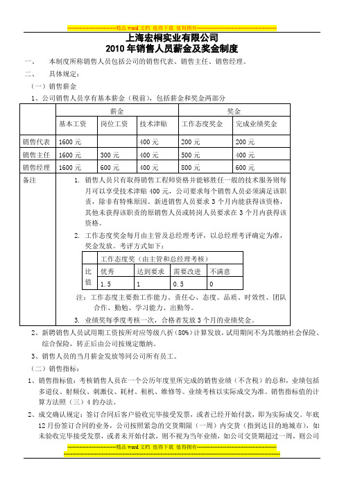 2010年销售人员薪金及奖金制度(1)