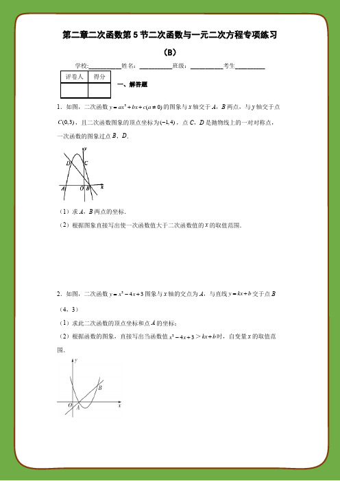 北师大版数学九年级下册第二章二次函数第5节二次函数与一元二次方程专项练习(B)