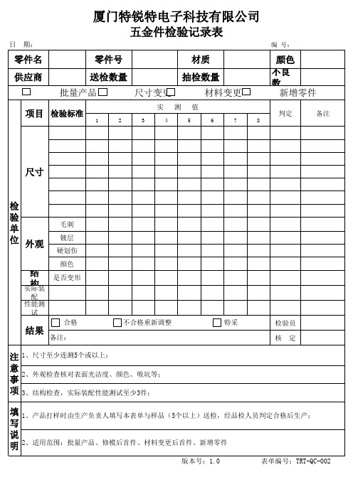 五金件检验记录表