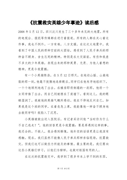 《抗震救灾英雄少年事迹》读后感_高三作文