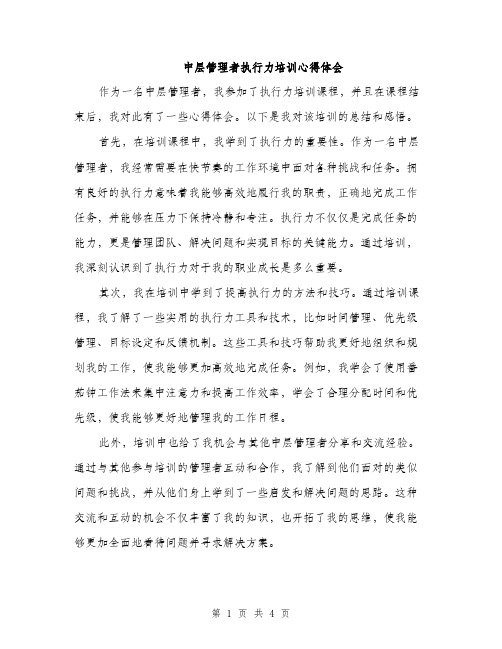 中层管理者执行力培训心得体会（2篇）