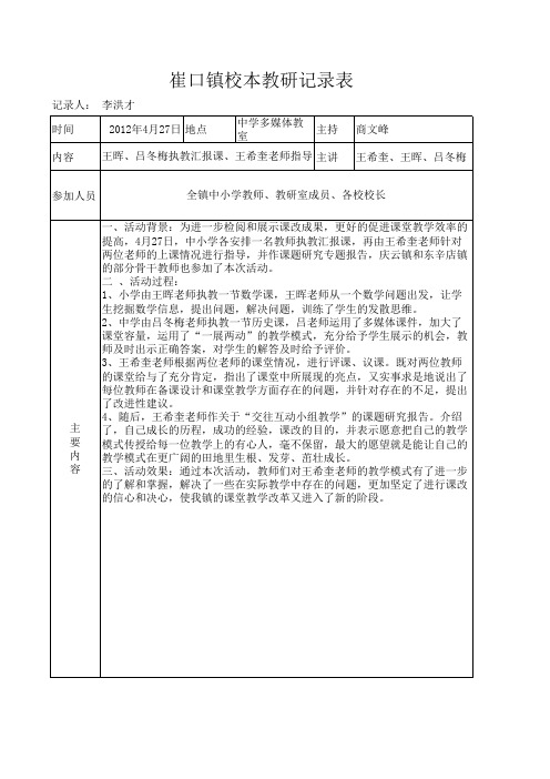 校本教研记录表4.27