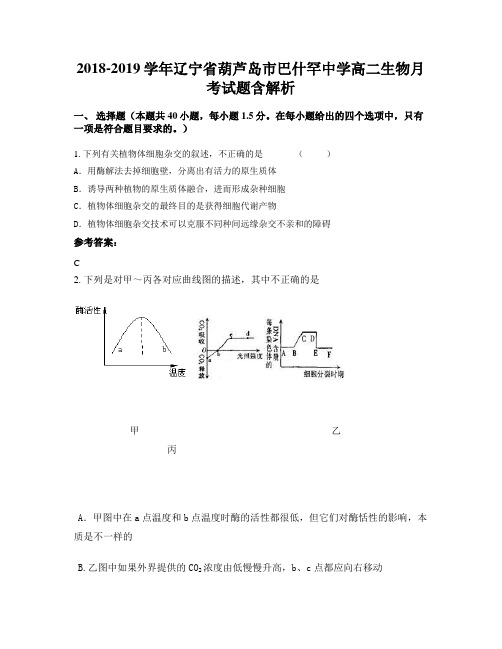 2018-2019学年辽宁省葫芦岛市巴什罕中学高二生物月考试题含解析