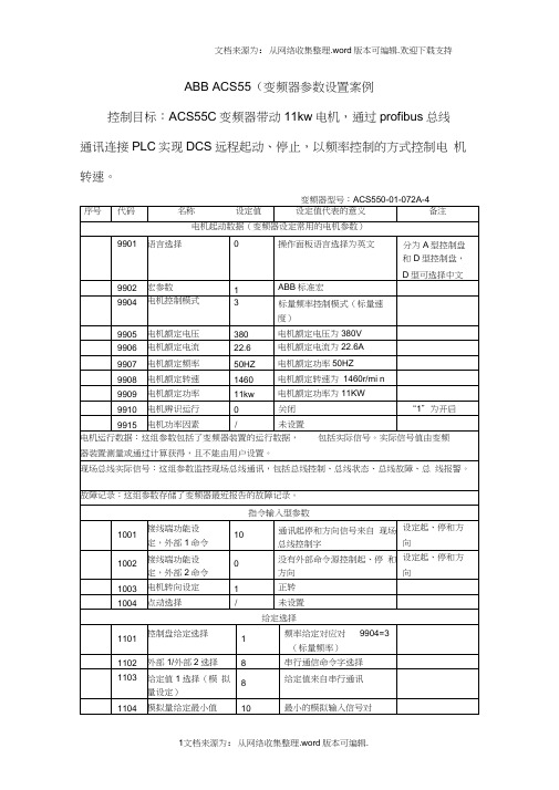 ABBACS550变频器参数设置案例