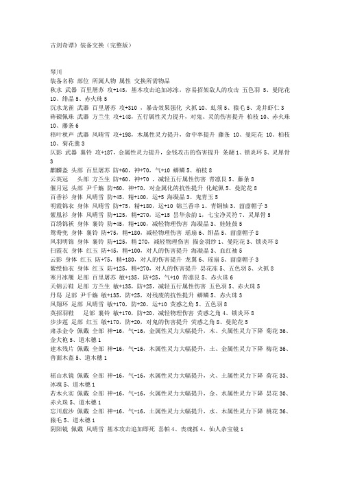 古剑奇谭装备交换详细及材料出处