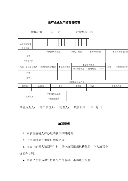 生产企业生产经营情况表(表格模板、doc格式)