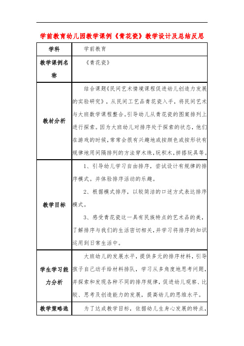 学前教育幼儿园教学课例《青花瓷》教学设计及总结反思