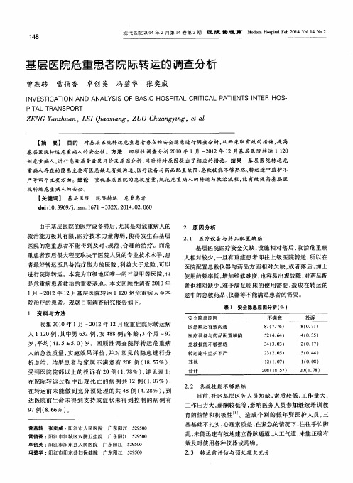 基层医院危重患者院际转运的调查分析