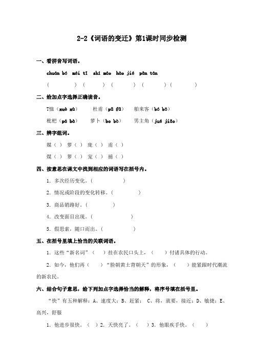 最新长春版小学语文六年级下册《词语的变迁》第1课时精品习题