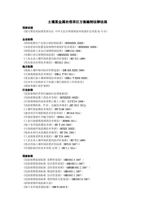 土壤重金属治理项目方案编制参照标准与规范汇总